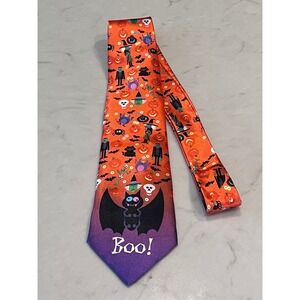 Stonehouse Collection Halloween Necktie - Orange Novelty Tie - Bats Skulls‎